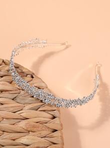 1pc Girls Crystal Crown Hair Hoop, Birthday Party Accessory - Silver - View 1