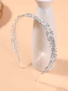 1pc Girls Crystal Crown Hair Hoop, Birthday Party Accessory - Silver - View 3