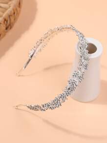 1pc Girls Crystal Crown Hair Hoop, Birthday Party Accessory - Silver - View 2