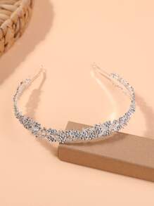 1pc Girls Crystal Crown Hair Hoop, Birthday Party Accessory - Silver - View 4