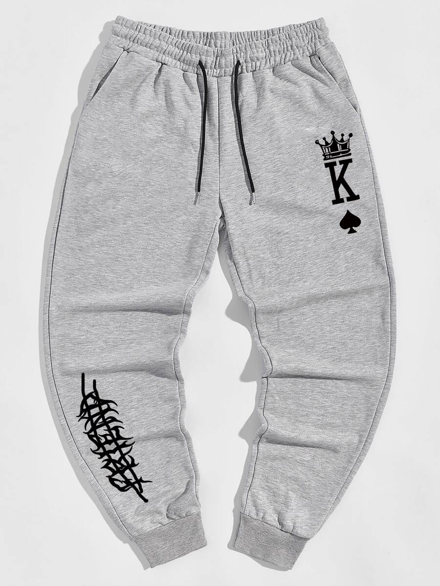 ROMWE MEN Guys Letter Graphic Sweatpants - Light Grey - View 1