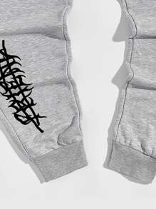 ROMWE MEN Guys Letter Graphic Sweatpants - Light Grey - View 3