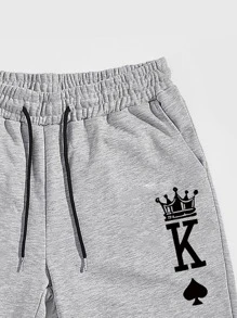 ROMWE MEN Guys Letter Graphic Sweatpants - Light Grey - View 4