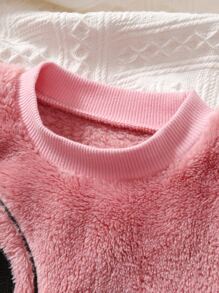 SHEIN Playful Pals 嬰兒女童卡通刺繡絨面毛衣和褲子 - 粉色 - 查看 3