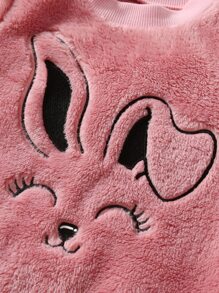 SHEIN Playful Pals 嬰兒女童卡通刺繡絨面毛衣和褲子 - 粉色 - 查看 4