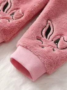 SHEIN Playful Pals 嬰兒女童卡通刺繡絨面毛衣和褲子 - 粉色 - 查看 5