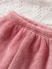 SHEIN Playful Pals 嬰兒女童卡通刺繡絨面毛衣和褲子 - 粉色 - 查看 6