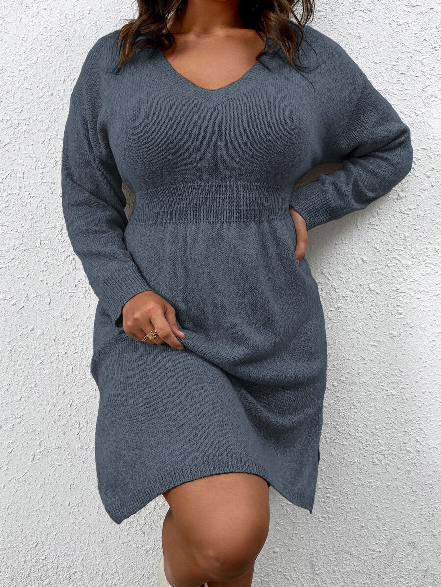 Calvaya 大碼落肩毛衣裙