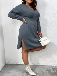 Calvaya 大碼落肩毛衣裙