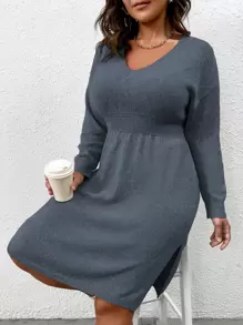 Calvaya 大碼落肩毛衣裙