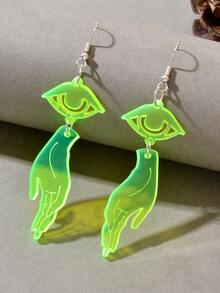 Pendientes largos ojo & con diseño de mano - Verde - Ver 2