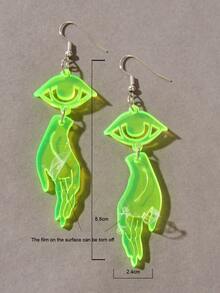 Pendientes largos ojo & con diseño de mano - Verde - Ver 3