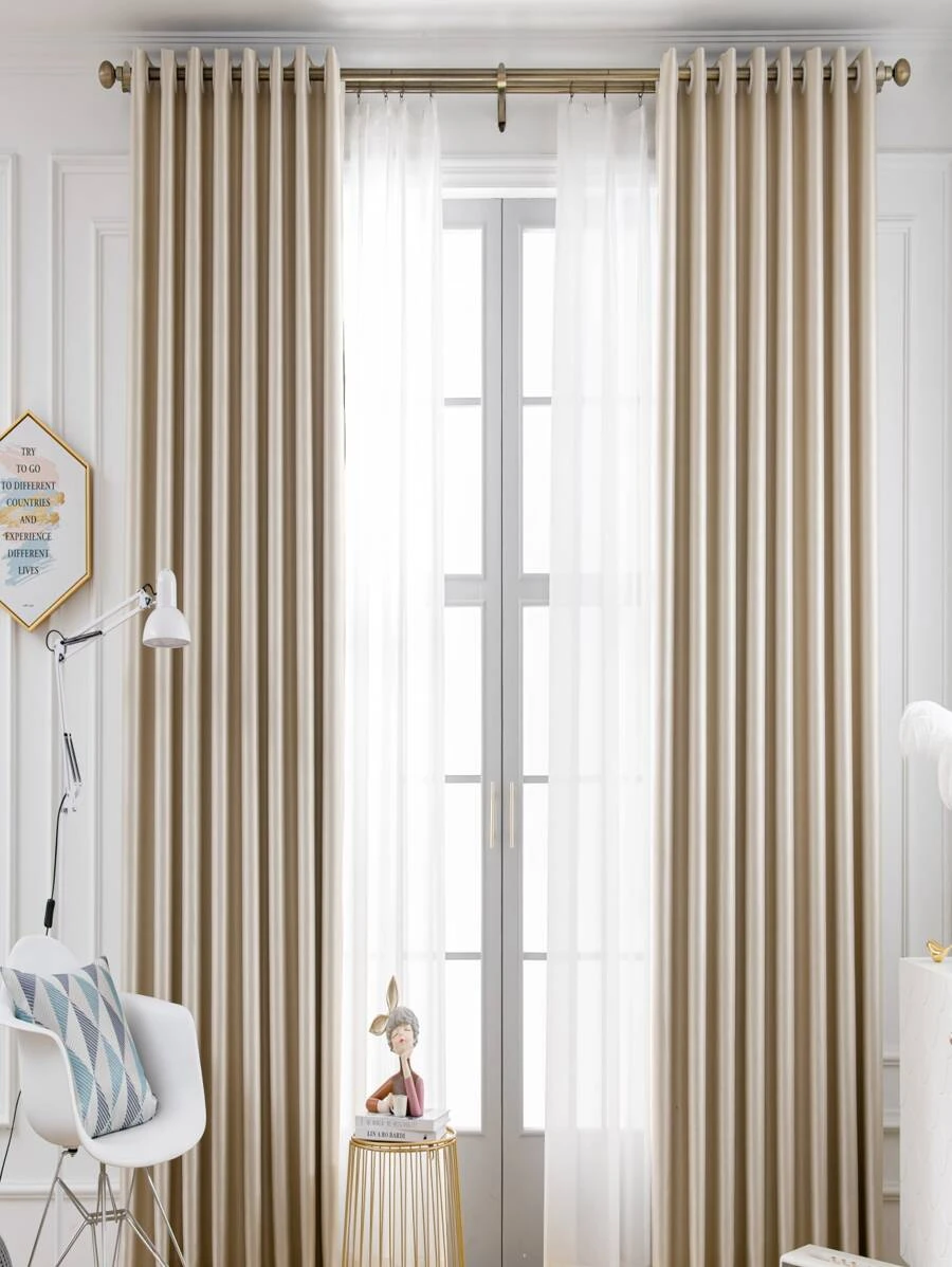 Panel única Cortina opaca liso - Beis - Ver 1