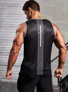 Men Paisley Print Contrast Binding Sports Tank Top - Black and White - View 2