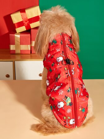1pc Santa Claus Print Zipper Dog Vest