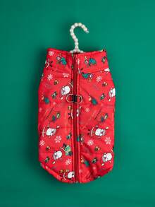1pc Santa Claus Print Zipper Dog Vest - Red - View 2