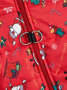 1pc Santa Claus Print Zipper Dog Vest - Red - View 5