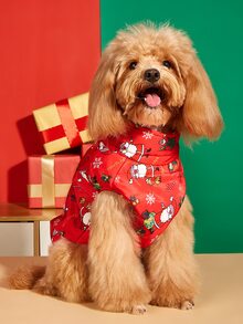 1pc Santa Claus Print Zipper Dog Vest - Red - View 6