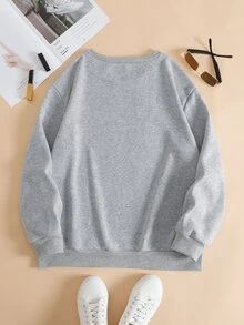 SHEIN EZwear Cactus And Letter Graphic Thermal Lined Sweatshirt - Grey - View 2