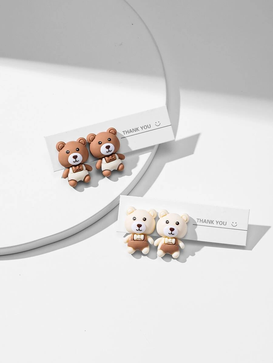 Bear Decor Stud Earrings - Multicolor - View 1