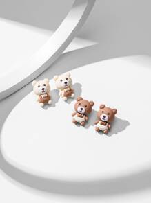 Bear Decor Stud Earrings - Multicolor - View 2