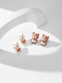 Bear Decor Stud Earrings - Multicolor - View 3