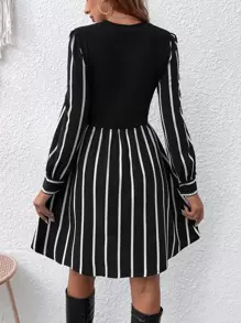 EMERY ROSE Casual Commuter Striped Puff Sleeve Dress