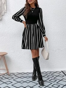 EMERY ROSE Casual Commuter Striped Puff Sleeve Dress