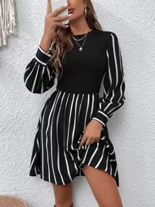 EMERY ROSE Casual Commuter Striped Puff Sleeve Dress