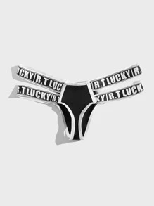 Men Letter Tape Waist Jockstrap - Black - View 2