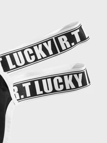 Men Letter Tape Waist Jockstrap - Black - View 3