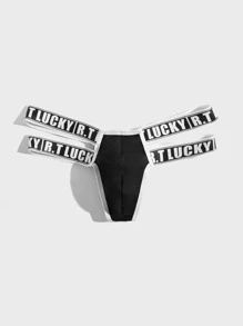 Men Letter Tape Waist Jockstrap - Black - View 5