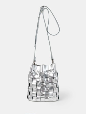 迷你金屬質感紋理質感抽繩水桶包帶內袋