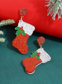 Christmas Socks Drop Earrings - Multicolor - View 1