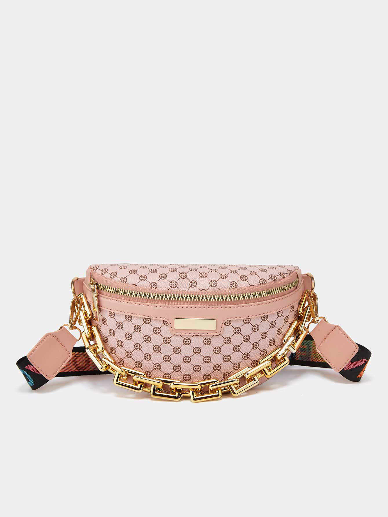 Geometric Pattern Chain Decor Waist Bag - Multicolor - View 1