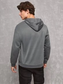 SWAVVY 1件落肩熊和字母印花寬鬆束腰連帽衣 - 深灰色 - 查看 6