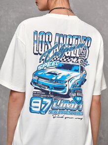 Manfinity RebelGame 1pc Casual Car & Letter Graphic Short Sleeve Tee - White - View 3