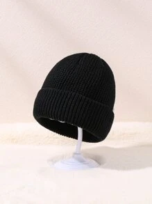 1 Mũ len dệt kim mùa đông phong cách đơn giản và giản dị dành cho nữ để mặc hàng ngày - màu đen - Xem 2