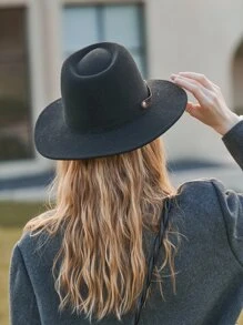 鉚釘裝飾軟呢帽 - 黑色 - 查看 7