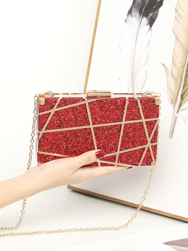 Mini Metallic Geo Graphic Chain Evening Bag, Perfect Bride Purse For