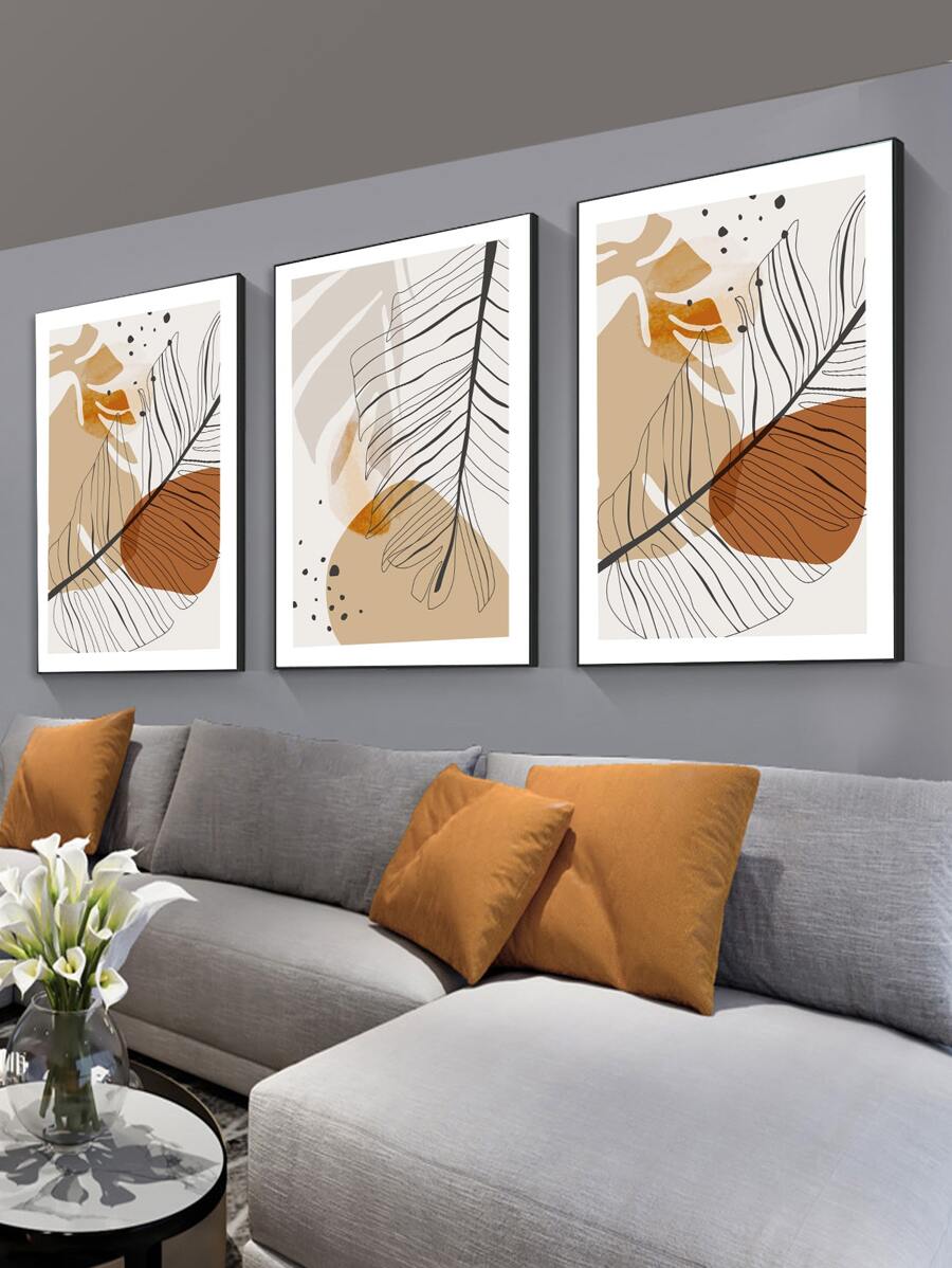 3入組樹葉印花無框畫 - 彩色 - 查看 1