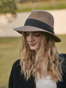 LEAJOURNO. 1pc Two Tone Fedora Hat Elegant - Khaki - View 2