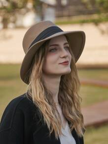 LEAJOURNO. 1pc Two Tone Fedora Hat Elegant - Khaki - View 5