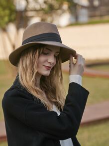 LEAJOURNO. 1pc Two Tone Fedora Hat Elegant - Khaki - View 6