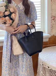 Stitch Detail Bucket Bag - Black - View 1