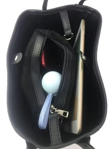 Stitch Detail Bucket Bag - Black - View 4