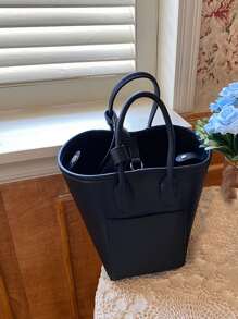 Stitch Detail Bucket Bag - Black - View 5