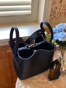 Stitch Detail Bucket Bag - Black - View 6