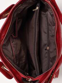 復古設計手提托特包 - 酒紅色 - 查看 3