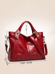 復古設計手提托特包 - 酒紅色 - 查看 4